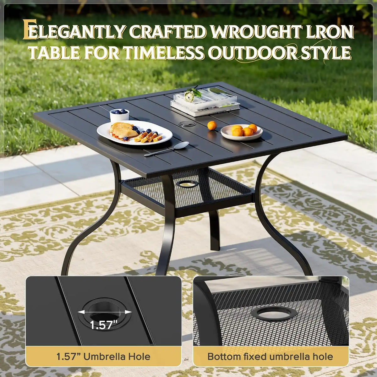 SUNCROWN 6-Piece Outdoor Dining Set, All Weather Patio Furniture Sets with 4 Black Swivel Textilene Mesh Chairs & Square Metal Table & 1 Light Blue 9Ft Umbrella for Deck Garden Backyard Poolside