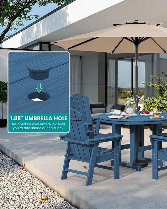 SERWALL 5-Piece Patio Dining Set, 45" Table & 4 Adirondack Chairs, Navy