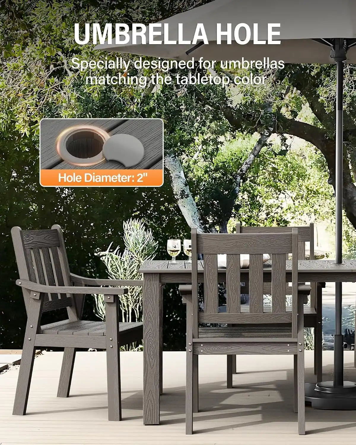 YEFU Outdoor Dining Set for 10, All-Weather HIPS, Aluminum Frame, Grey