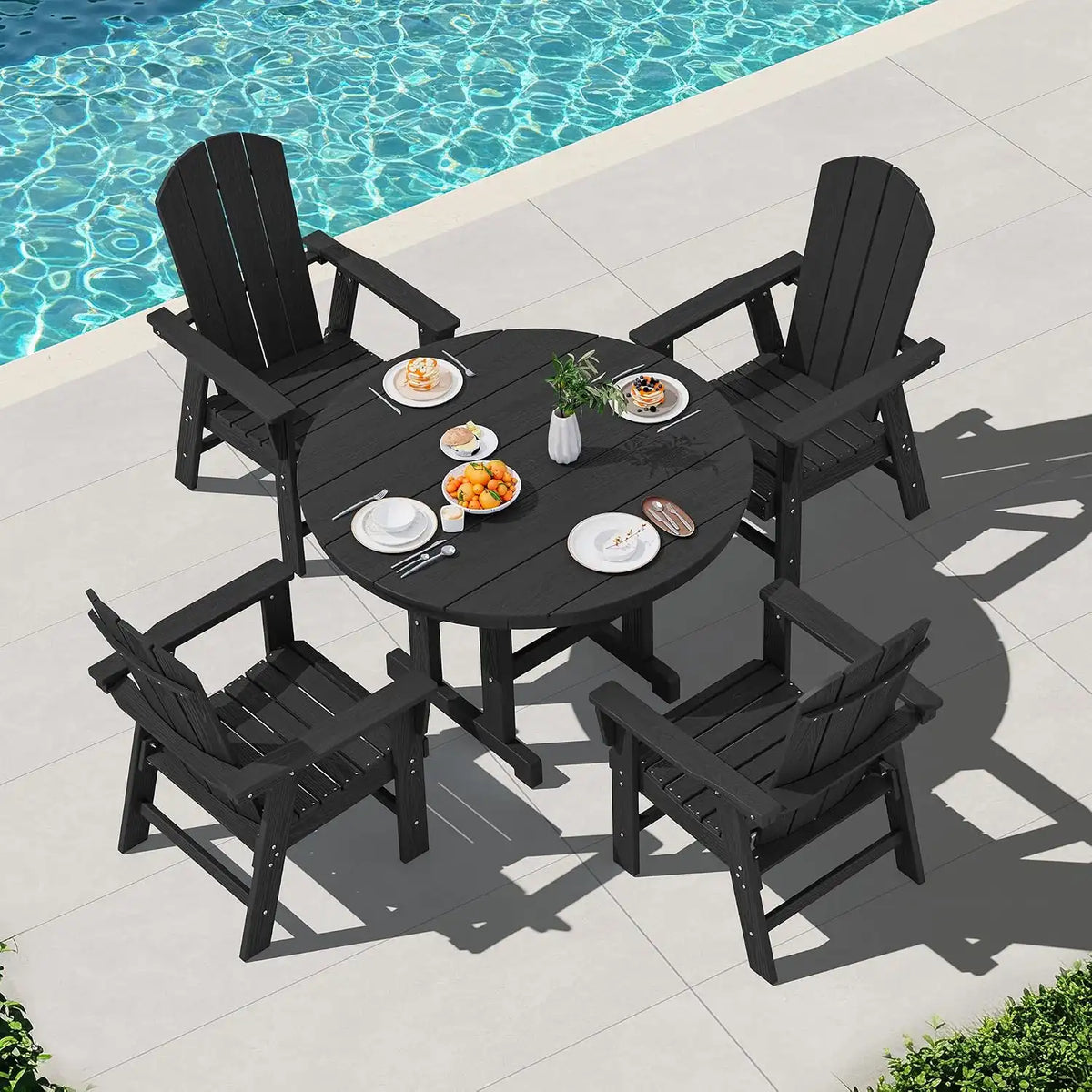 SERWALL Outdoor Adirondack Dining Chair Set of 2, All Weather HDPE, Black