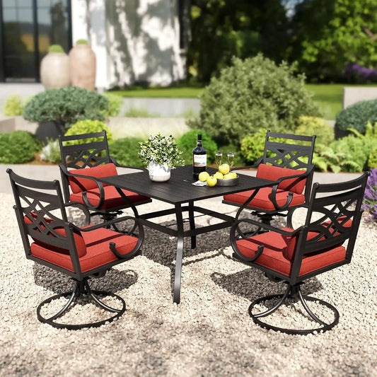 PHI VILLA Patio Dining Set, Swivel Chairs, 37" Square Metal Table