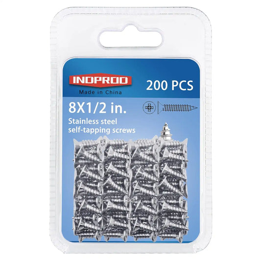 #8 × 1/2" Flat Head Phillips Wood Screw,Flat Head Self Tapping Screw Sheet Metal Screws Wood Screws, Stainless Steel 304 (18-8), 8 × 1/2-Inch, 200Pcs