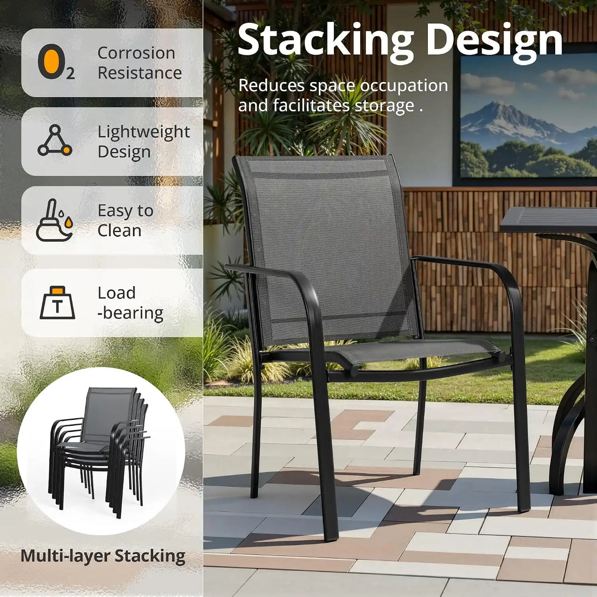 SUNCROWN 5-Piece Outdoor Dining Set, Patio Furniture Set with 4 x Textilene Dinning Chairs and 1 Steel Slat Metal Bistro Table for Garden Deck Lawn Backyard, Grey
