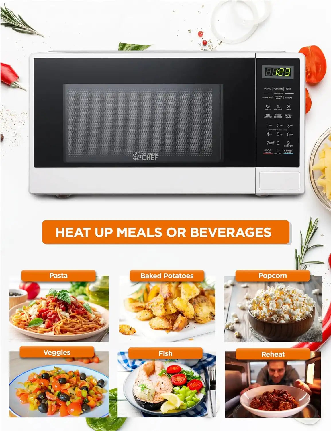 Commercial Chef 1.1 Cu. Ft. Countertop Microwave Oven, CHCM11100W, White