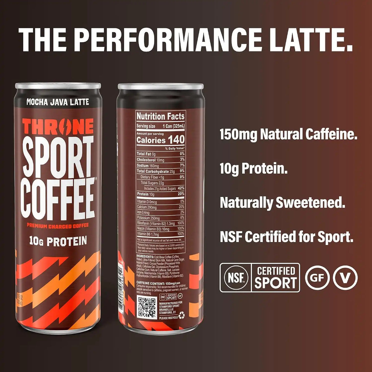 Throne Sport Coffee Latte, 10g Protein, 150mg Caffeine, 3 Flavors, 6Pk