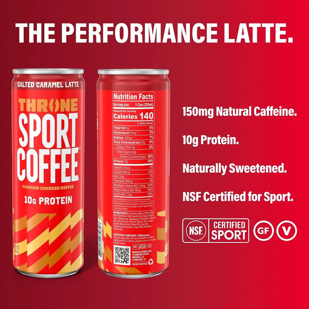Throne Sport Coffee Latte, 10g Protein, 150mg Caffeine, 3 Flavors, 6Pk