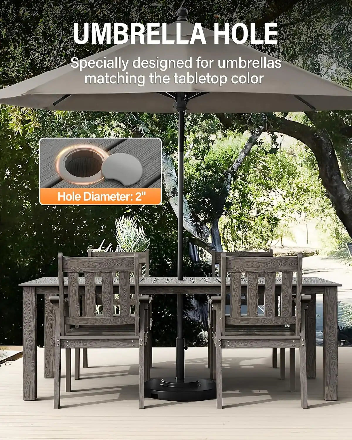 YEFU 5-Piece Patio Table Set, All-Weather HIPS, Metal Aluminum Frame, Gray