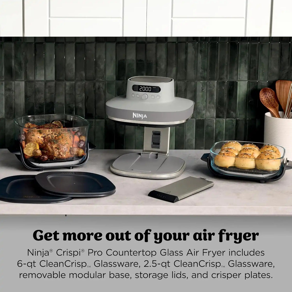 Ninja Crispi Pro Glass Air Fryer, 6-in-1, Amazon Exclusive Bone & Champagne