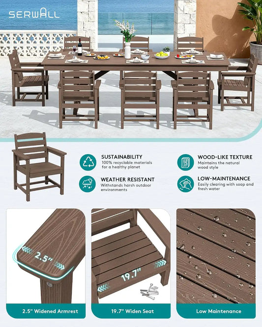 SERWALL Patio HDPE Dining Chairs Set of 2, Brown