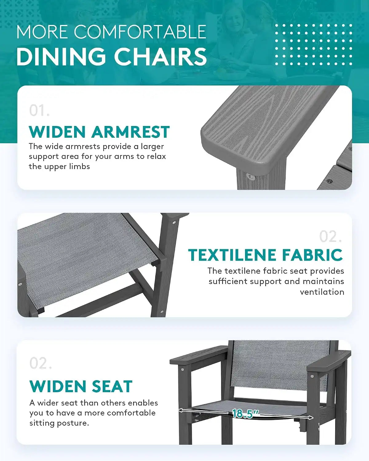 SERWALL HDPE Outdoor Dining Set for 8 with Textilene Chairs, Grey
