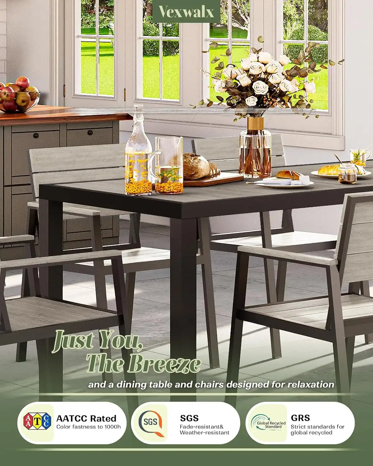 Vexwalx Outdoor Dining Set, HDPS + Aluminum Patio Dining Chairs with Ergonomic Design and Wide Seat, 2 Piece Outdoor Chairs for Garden, Backyard, Deck (2-Piece, Gray)