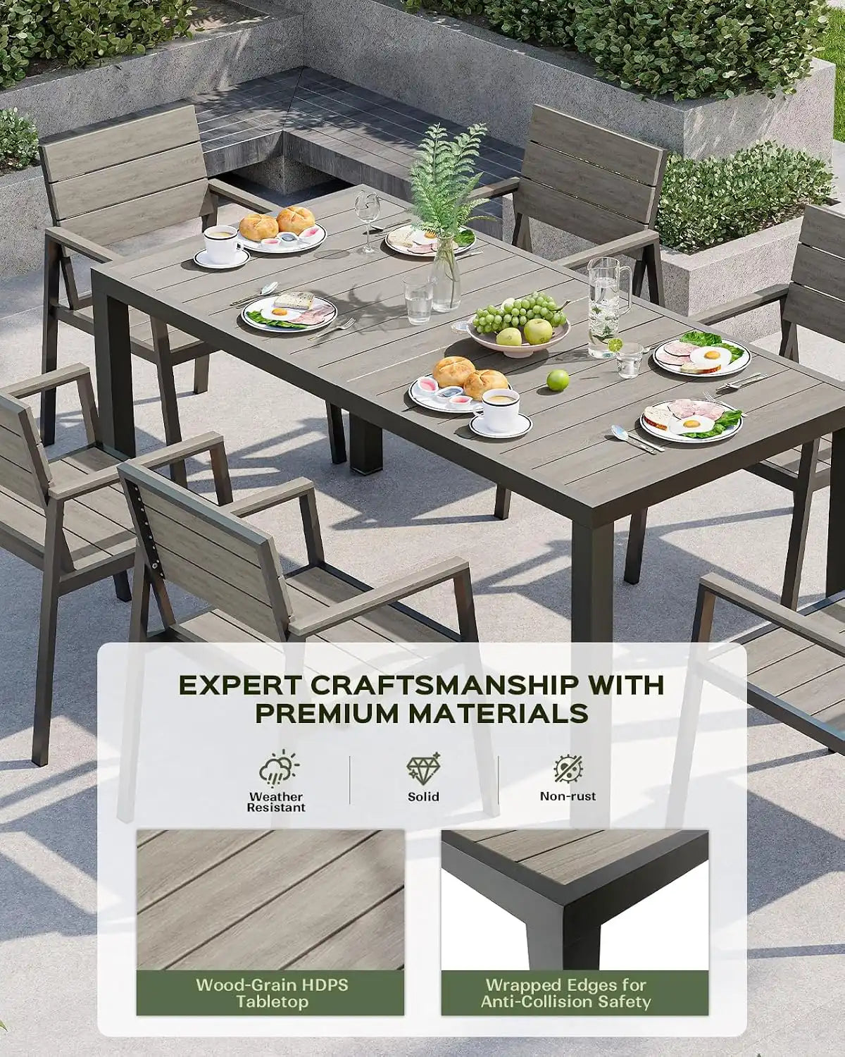 Vexwalx Outdoor Dining Set, HDPS + Aluminum Patio Dining Chairs with Ergonomic Design and Wide Seat, 2 Piece Outdoor Chairs for Garden, Backyard, Deck (2-Piece, Gray)