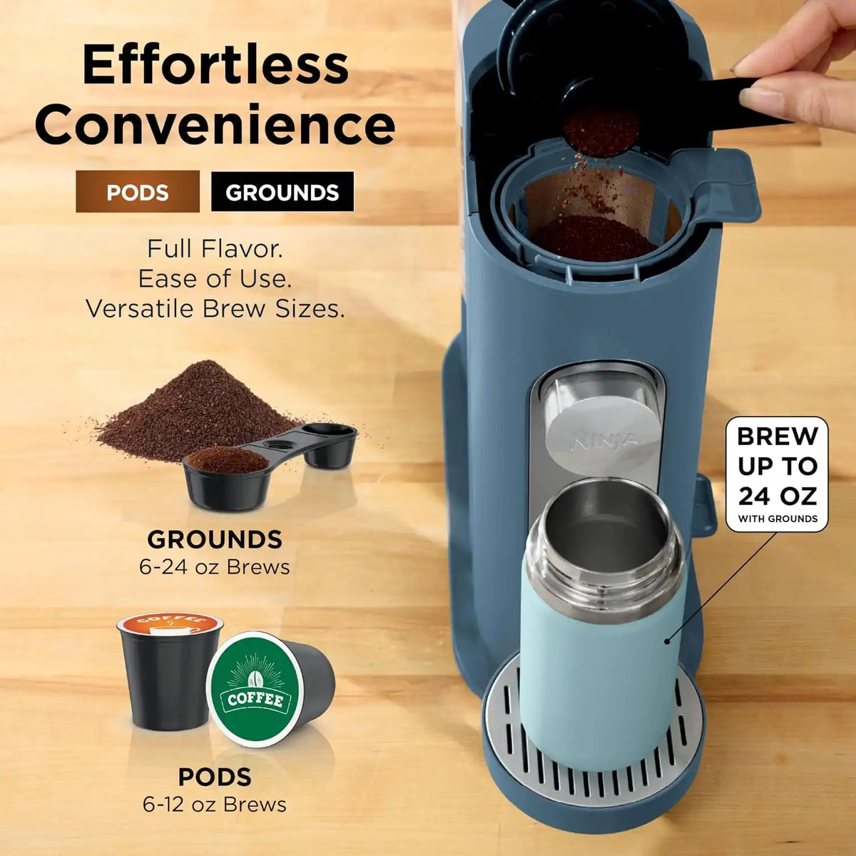 Ninja Single Serve Coffee Maker - Combo Machine, K-Cup Pods and Grounds