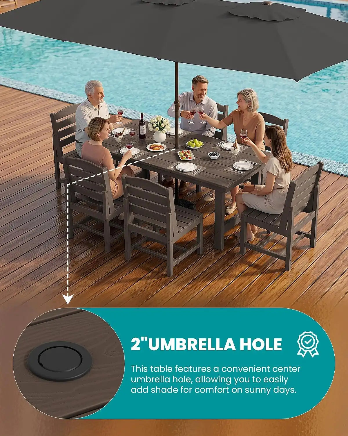 SERWALL Armless Outdoor Dining Set, Patio Dining Set for 6, Coffee