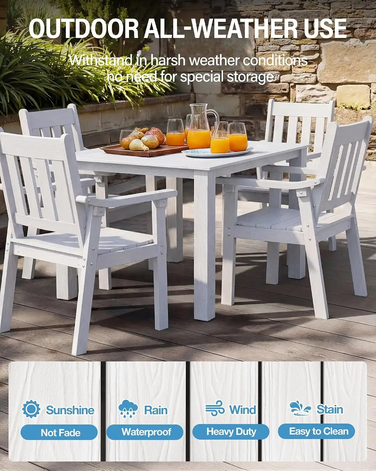 YEFU Patio Table Set for 4, All-Weather HIPS, Metal Aluminum Frame, White