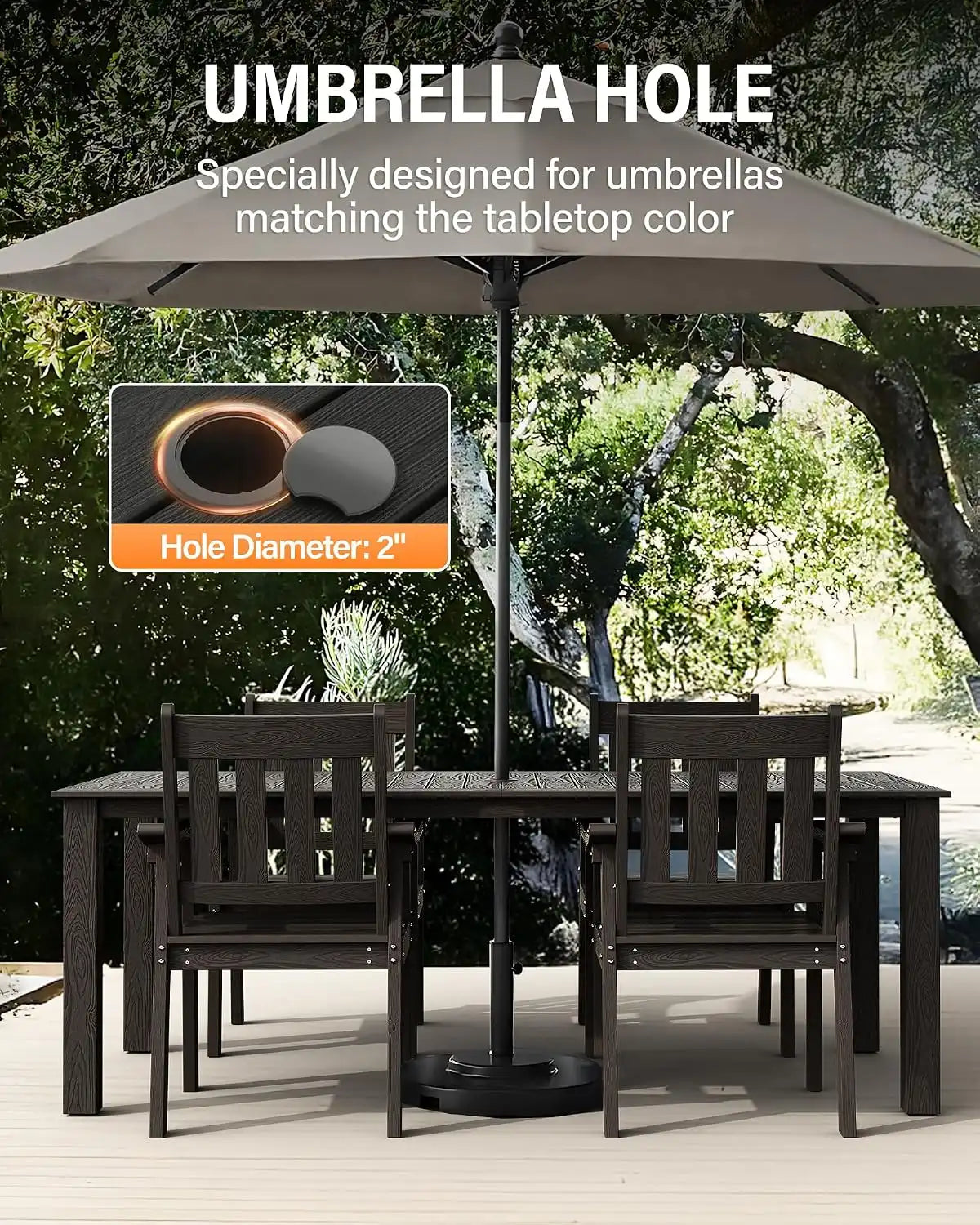 YEFU 5-Piece Patio Table Set, All-Weather HIPS, Metal Aluminum Frame, Black