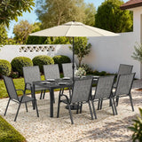 Pamapic Outdoor Dining Sets for 9, Rectangular Steel Slat Table with 8 Textilene Chairs, 8 Piece Patio Table and Chairs Set with Umbrella Hole for Patio, Backyard, Poolside (Grey, No Umbrella)