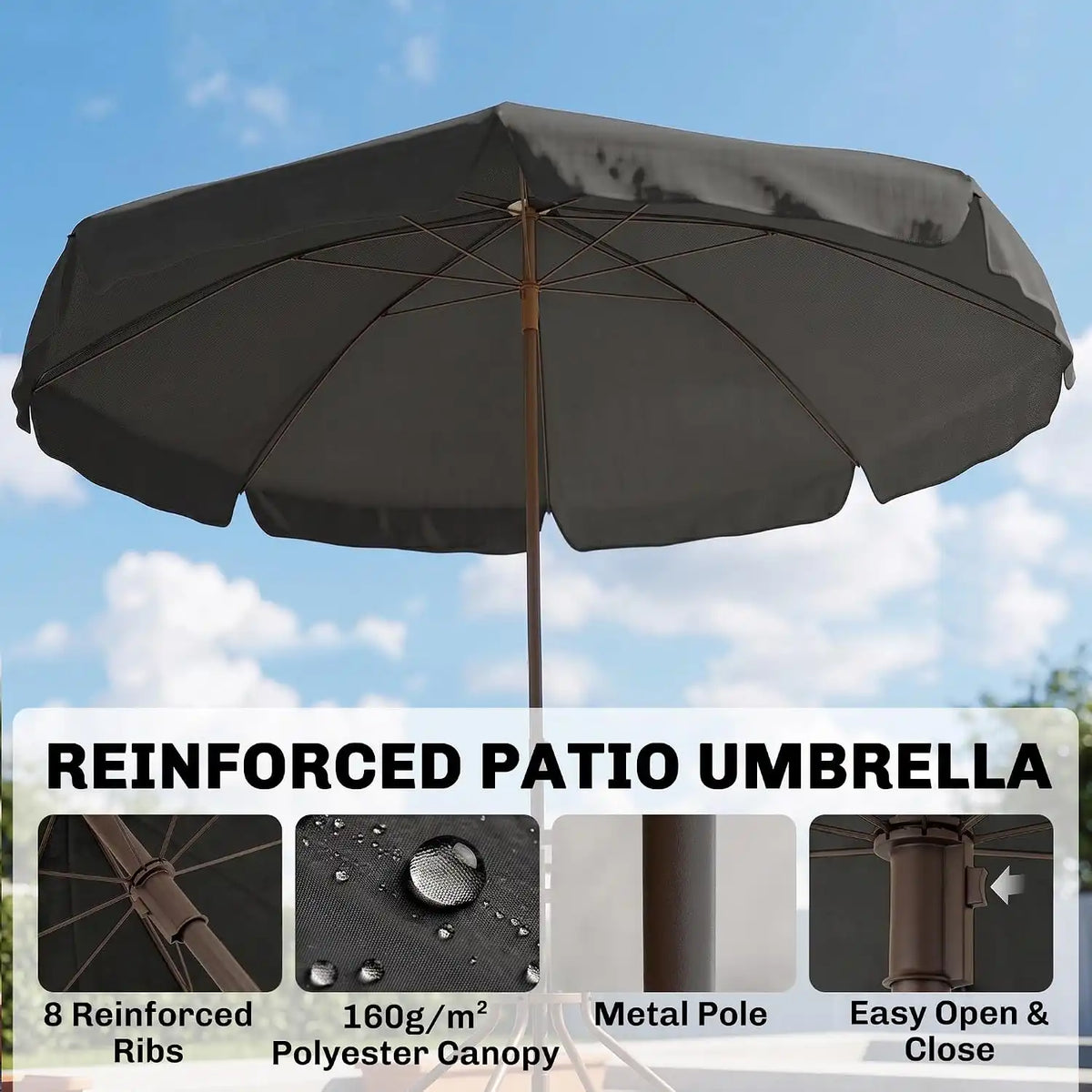 Outsunny 6 Piece Outdoor Patio Dining Set for 4 with Umbrella Black/Coffee