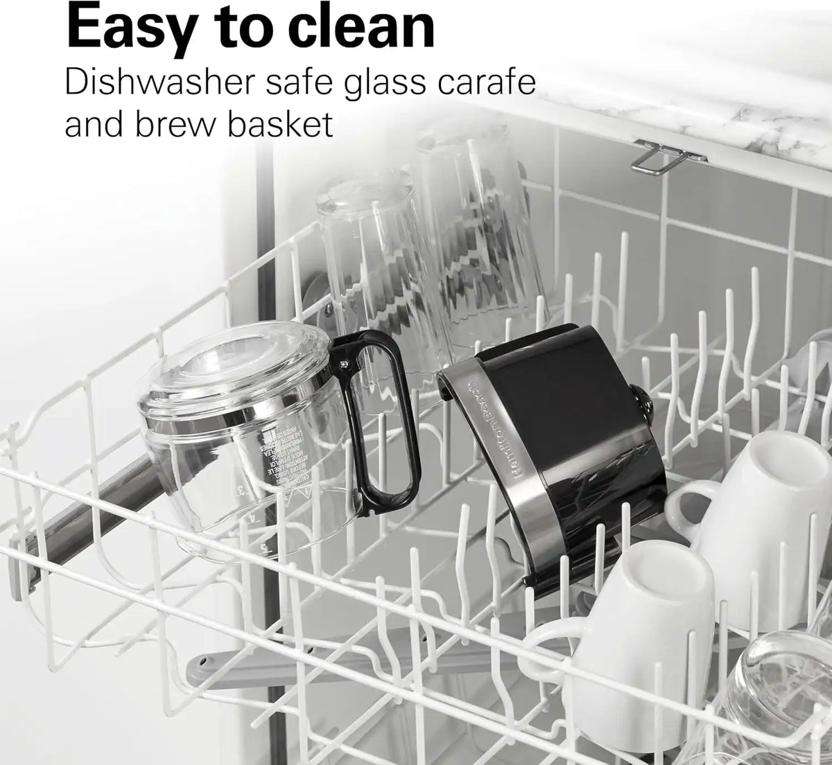Hamilton Beach 5 Cup Drip Coffee Maker with Easy FrontFill Basket, Compact Design, Works with Smart Plugs, Glass Carafe, Auto Pause and Pour, Black & Stainless Steel (46112)