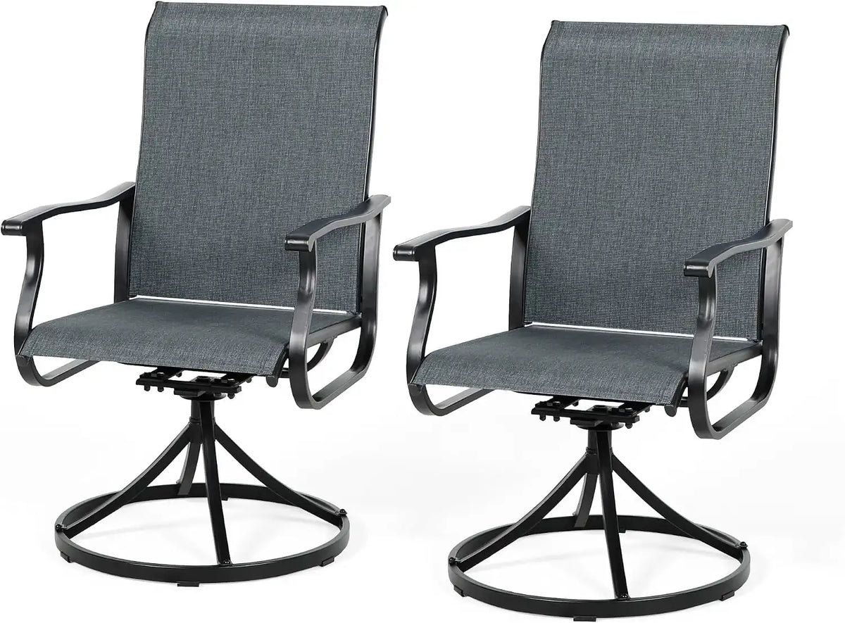 SUNCROWN Patio Swivel Rocker Dining Chairs Set of 2, All Weather High Back Textilene Outdoor Chairs with Sturdy Metal Frame, Swivel Rocking Patio Chairs for Backyard Lawn Garden Porch Deck, Dark Grey