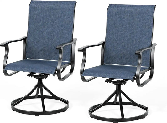 SUNCROWN Patio Swivel Rocker Dining Chairs Set of 2, All Weather High Back Textilene Outdoor Chairs with Sturdy Metal Frame, Swivel Rocking Patio Chairs for Backyard Lawn Garden Porch Deck, Blue