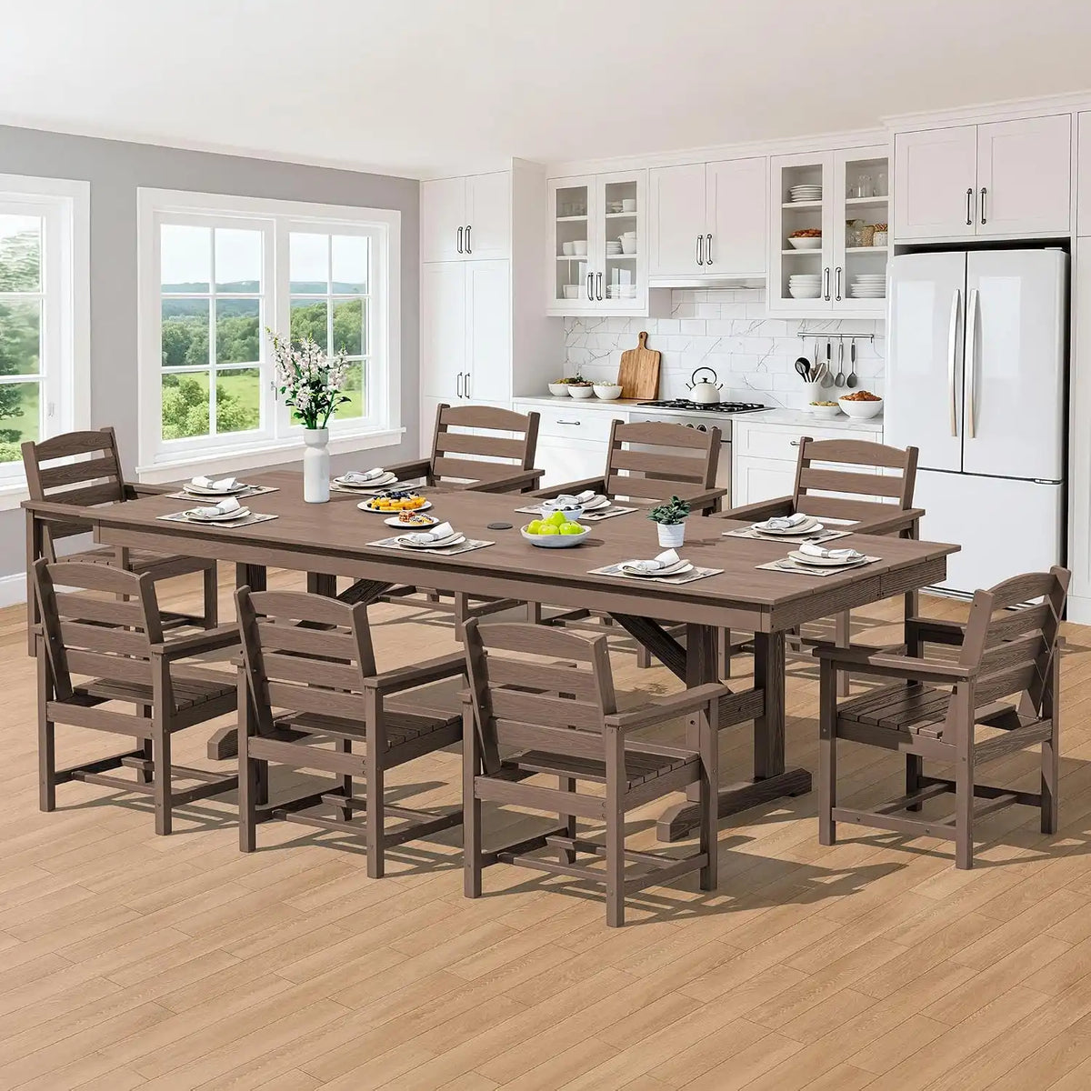 SERWALL Patio HDPE Dining Chairs Set of 2, Brown