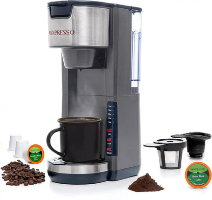 Mixpresso Gray Single Serve Coffee Brewer K-Cup Pods Compatible & Ground