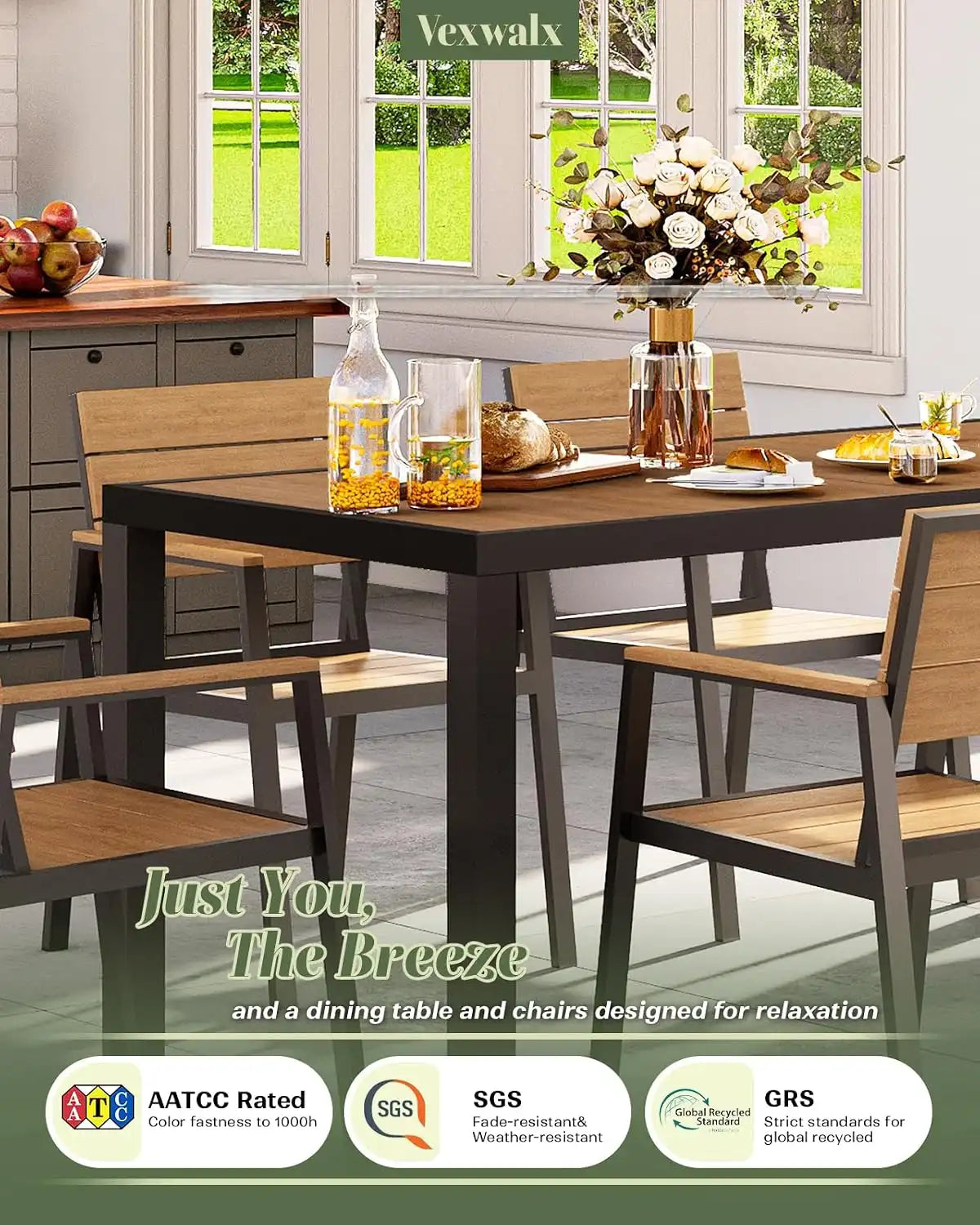 Vexwalx Outdoor Dining Set, HDPS + Aluminum Patio Dining Chairs with Ergonomic Design and Wide Seat, 2 Piece Outdoor Chairs for Garden, Backyard, Deck (2-Piece, Gray-Teak)