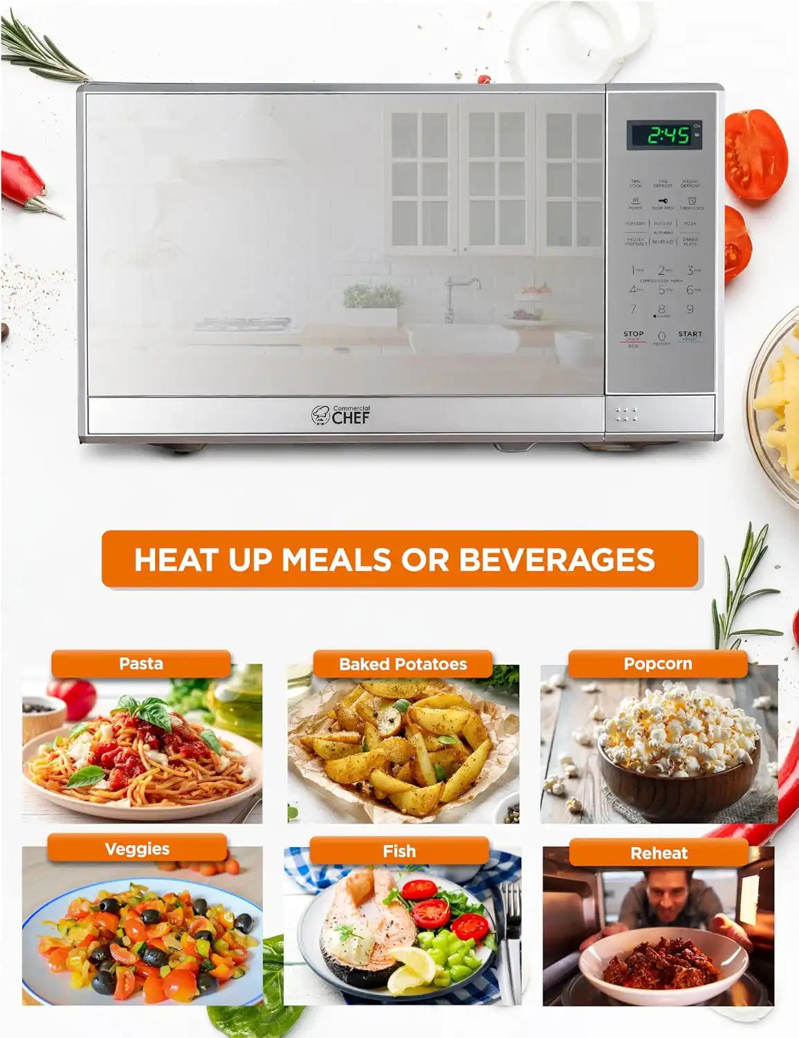 Commercial Chef 0.7 Cu. Ft. Countertop Microwave Oven, CHM7MS, Stainless