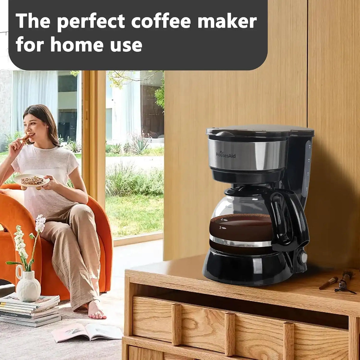 5 Cup Compact Coffee Maker,0.75L Small Drip Coffee Machine