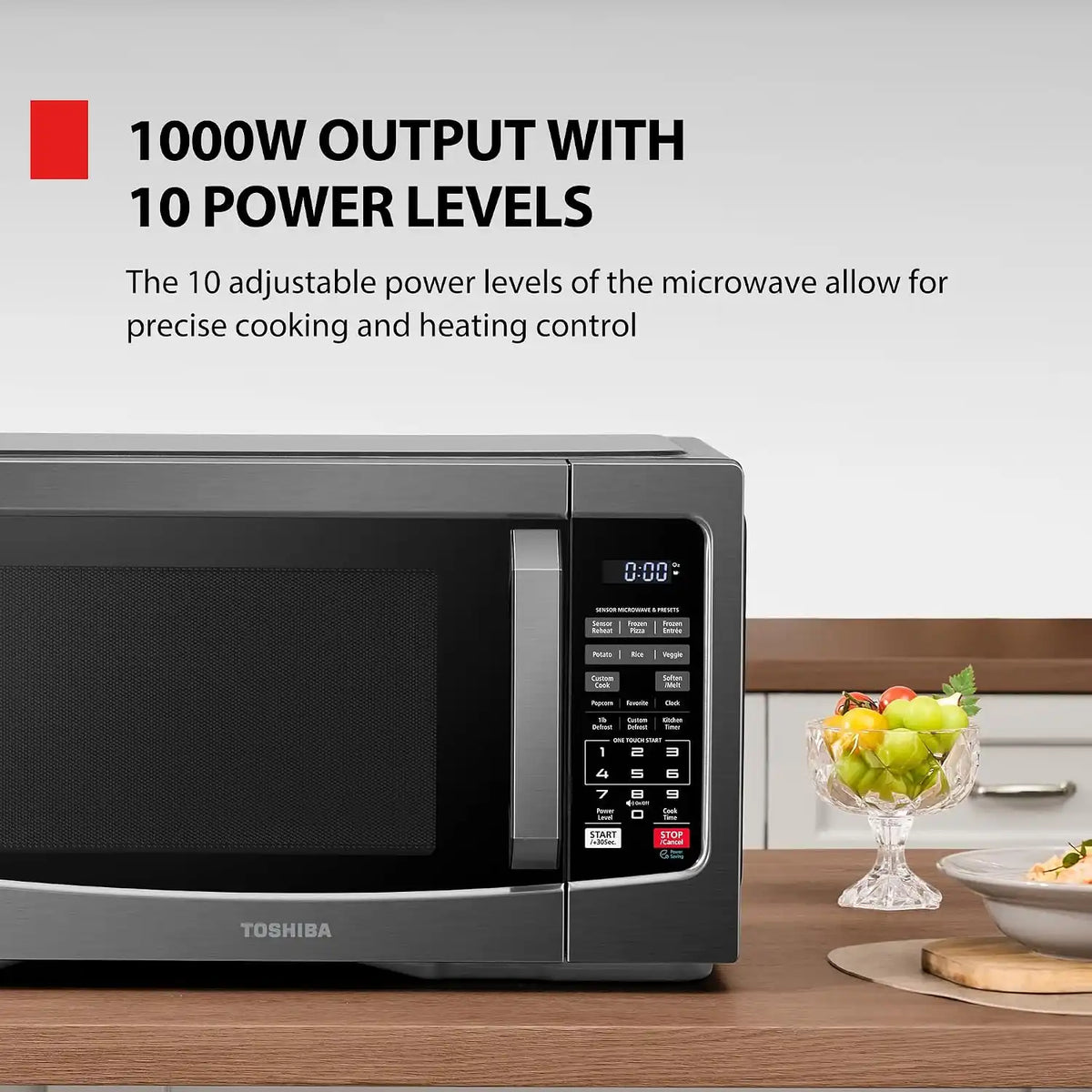 TOSHIBA Countertop Microwave Oven, 1.2 Cu.Ft, 1000W, Black
