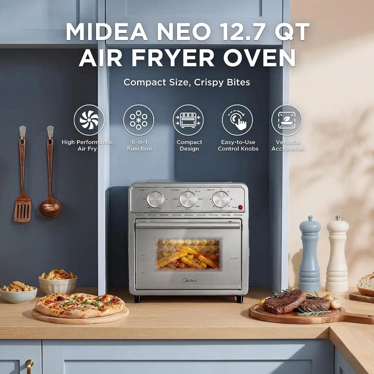 Midea Neo Air Fryer Toaster Oven Combo, 12.7 Quarts, Stainless Steel