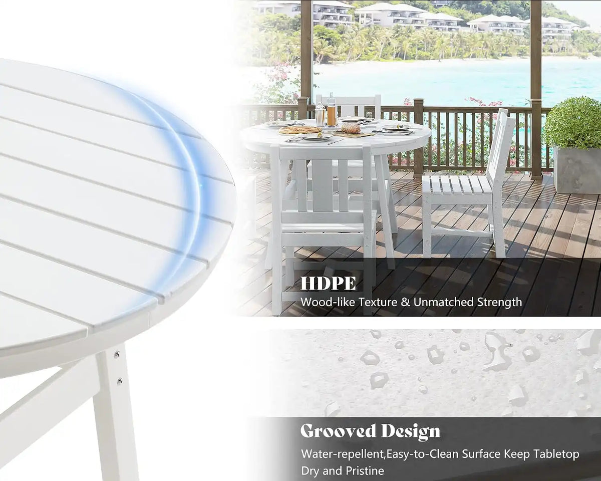 AMERLIFE Outdoor Dining Set for 4, HDPE Round Table and Chairs, White