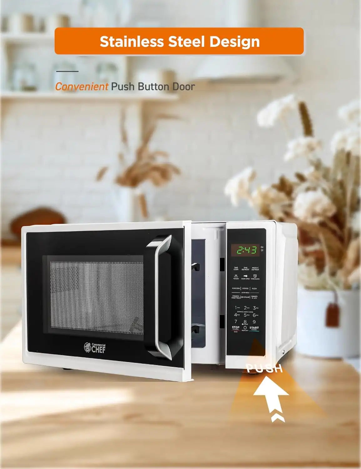 Commercial Chef 0.9 Cu. Ft. Countertop Microwave Oven, CHM9MW, White