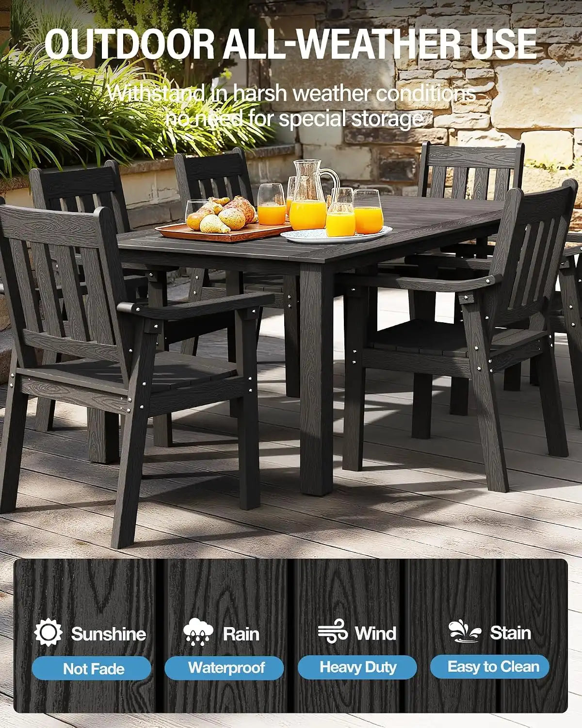 YEFU Patio Dining Chairs Set of 4, Weather Resistant HIPS, Black