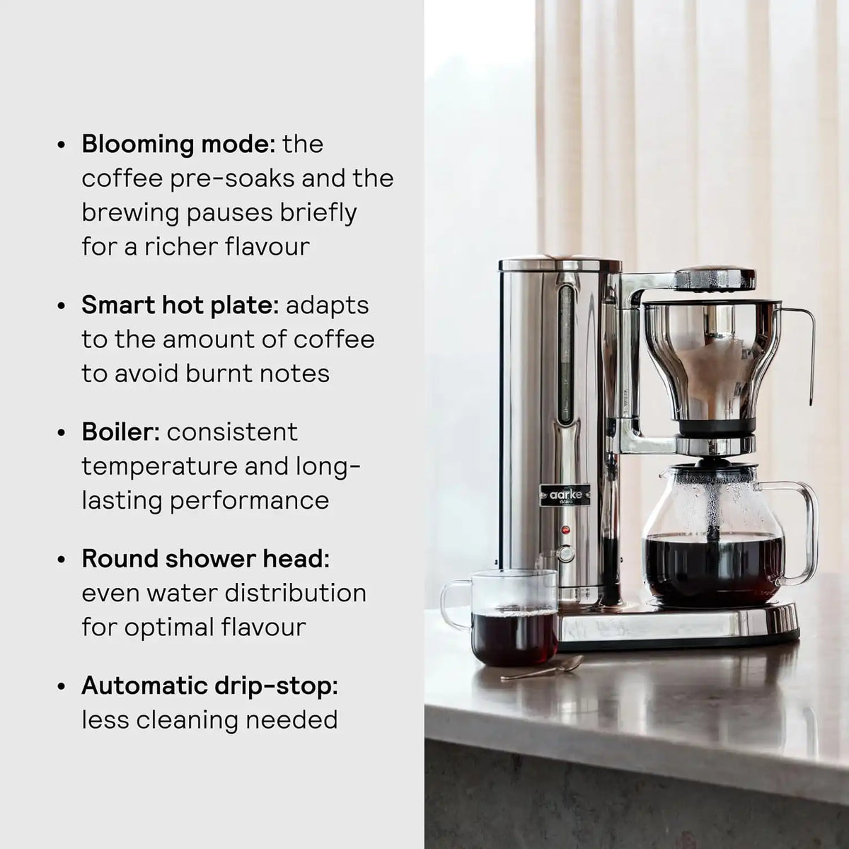 aarke Drip Coffee Maker with 42oz Glass Carafe, Stainless Steel