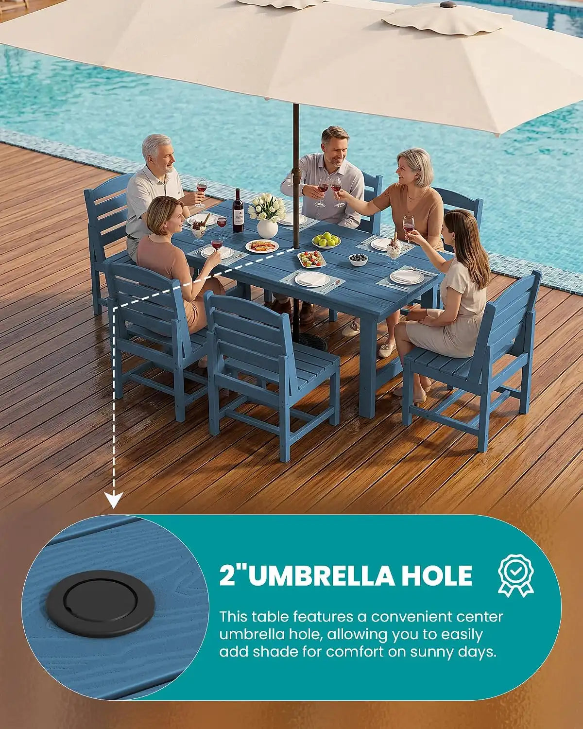SERWALL HDPE Outdoor Dining Furniture, Outdoor Dining Set for 10, Blue