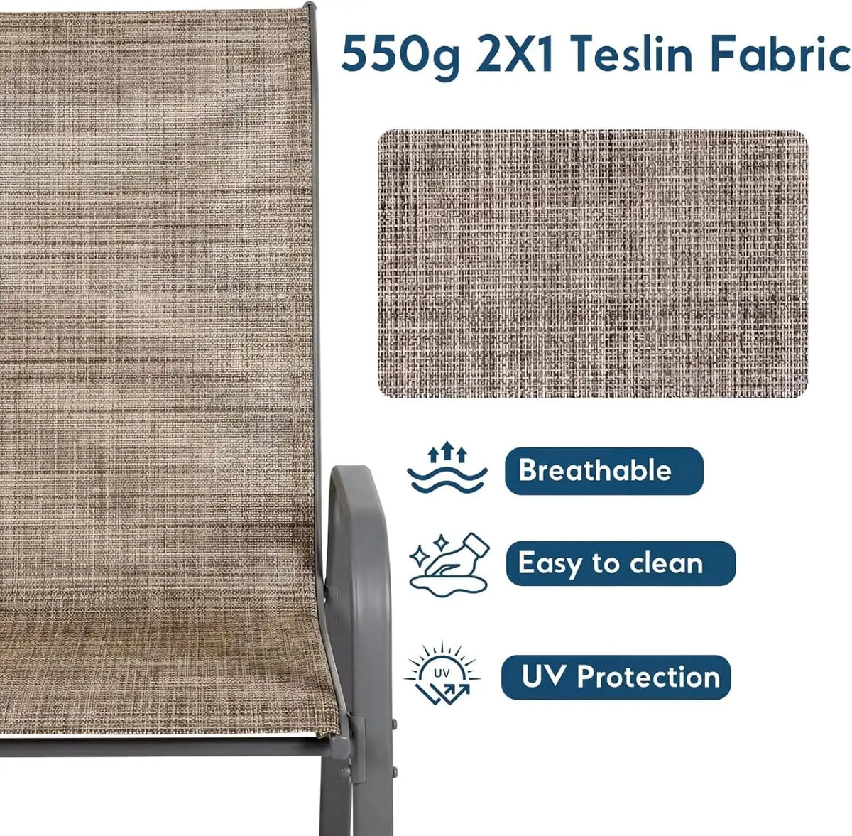Arlopu 5 Pieces Outdoor Patio Dining Set, Glass Table and Textilene Chair