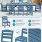 SERWALL 9Pcs HDPE Outdoor Dining Set w/6 Armless, 2 Armchairs for 8,Blue