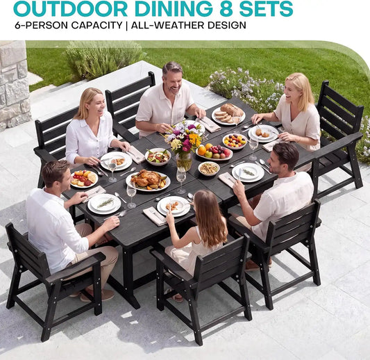HDPE Outdoor Dining Set, Patio Dining Set of 8, Black