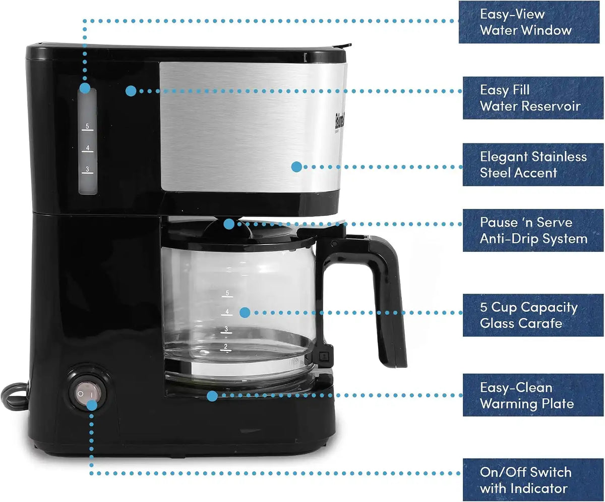 Elite Gourmet EHC9420 Automatic 5-Cup Drip Coffee Maker, Pause N Serve