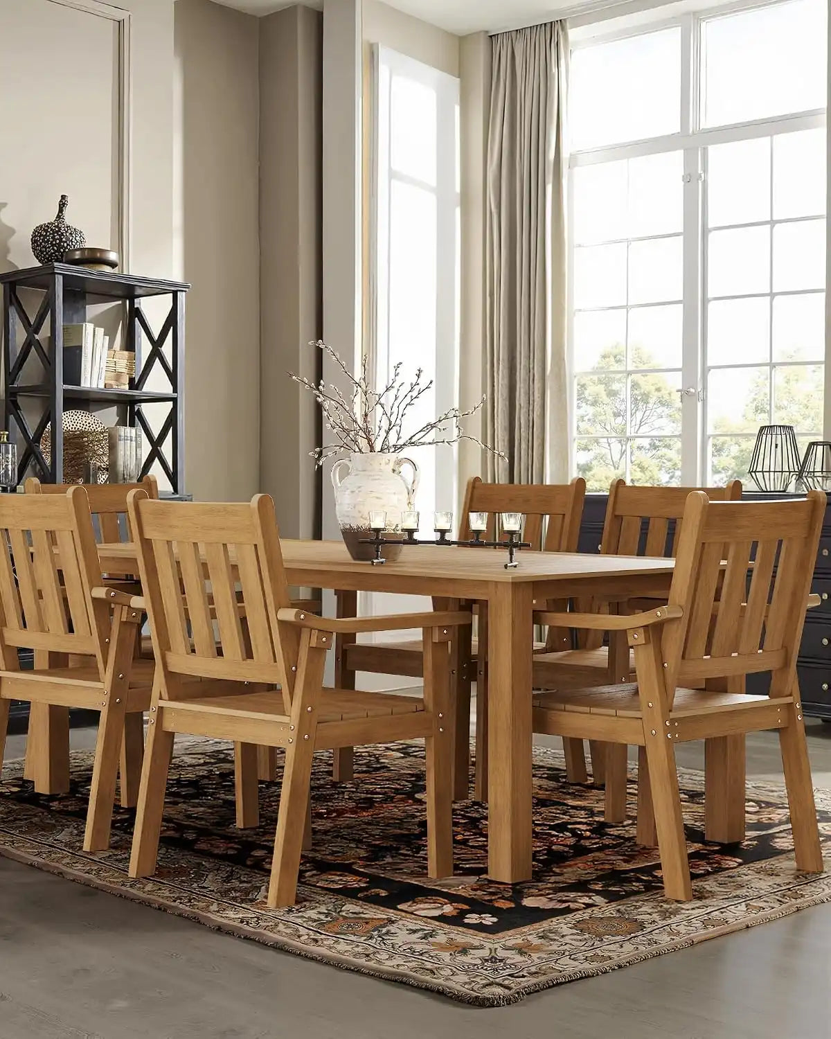YEFU Patio Dining Chairs Set of 6, Weather Resistant HIPS, Teak