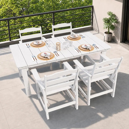 THOEOE 5 Pieces Outdoor Table and Chairs, 50" HDPE Dining Set for 4, White