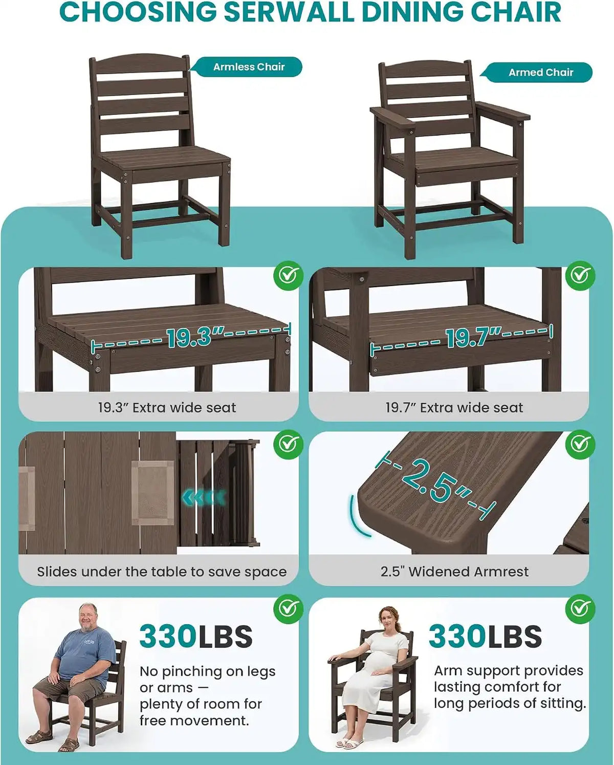 SERWALL HDPE Outdoor Dining Furniture, Outdoor Dining Set for 10, Coffee