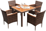Devoko 5 PCS Acacia Wood Patio Dining Set, Brown Rattan