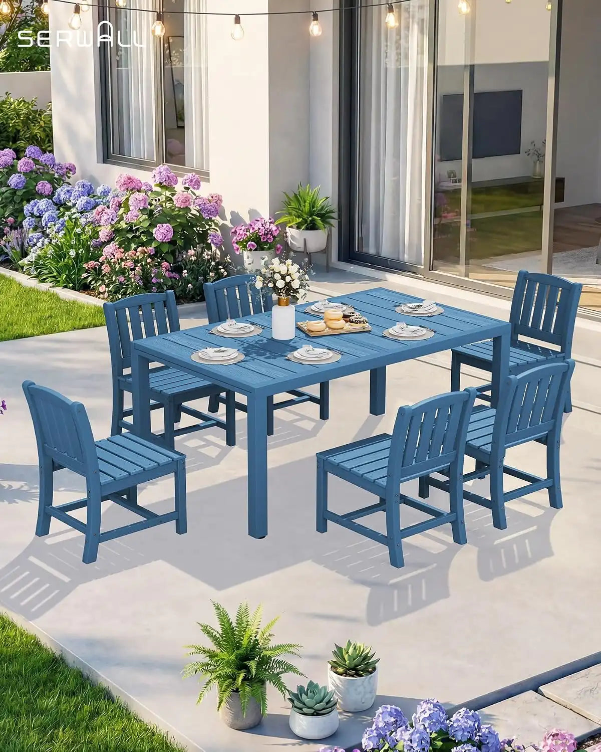 SERWALL Outdoor Expandable Dining Table 60" - 83", Blue