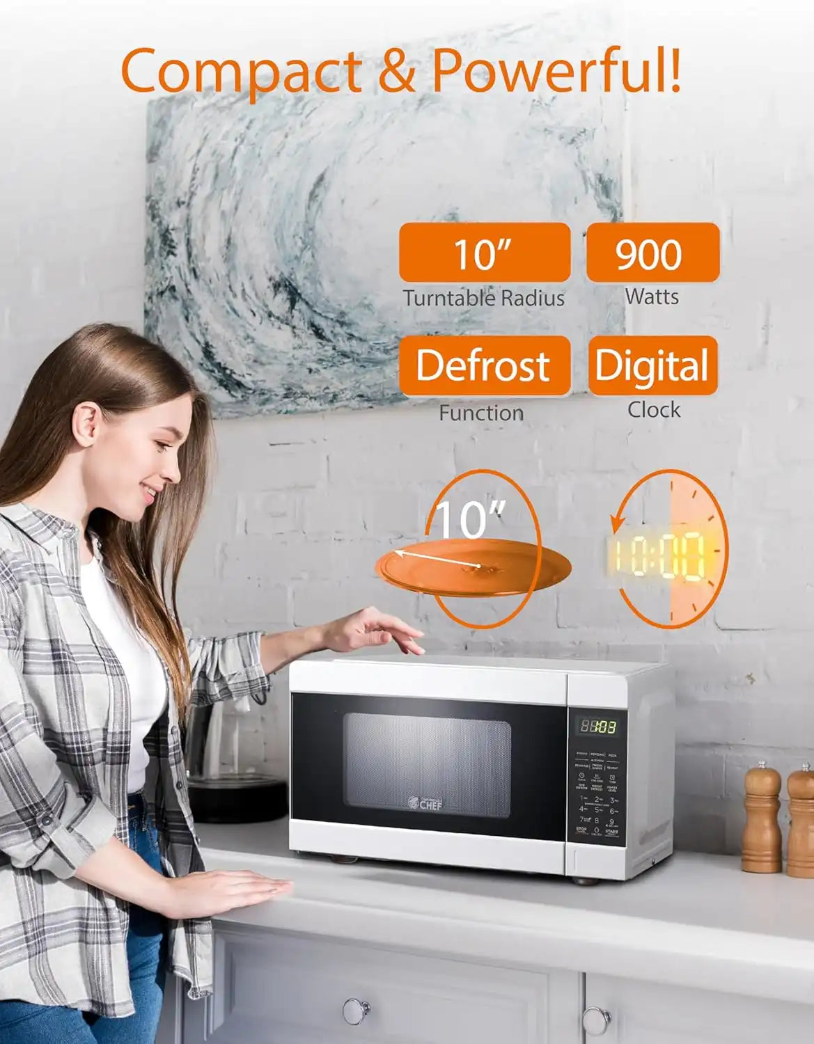 Commercial Chef 0.9 Cu. Ft. Countertop Microwave Oven, CHM990W, White