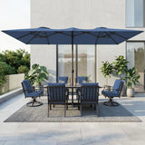 8 PCS Outdoor Patio Dining Set with 13.6ft Double-Sided Patio Umbrella,Patio Table and Chairs Metal Outdoor Patio Furniture Set,Dining Table Set with Swivel Chairs,Navy Blue