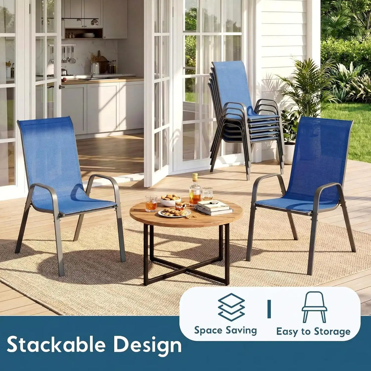 Arlopu 5 Pieces Outdoor Patio Dining Set, Glass Table and Textilene Chair