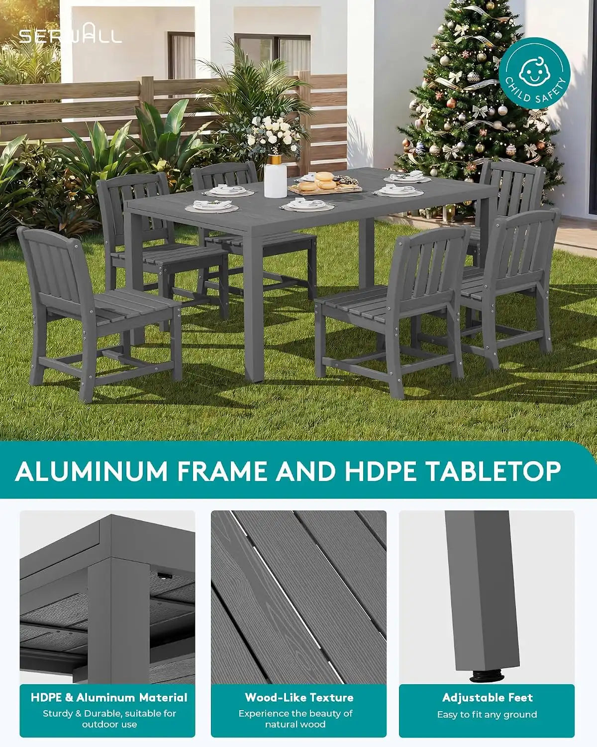SERWALL Outdoor Patio Dining Set for 8, Grey